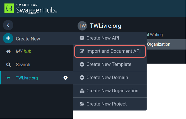 Botão para importar um arquivo de especificação OpenAPI